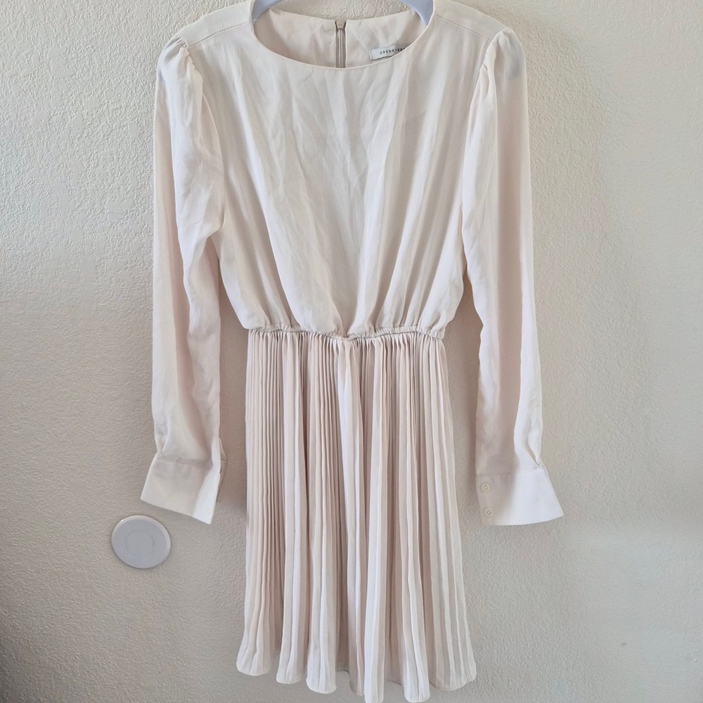 Cherrykoko Japanese Chic Cream Long-Sleeve Pleat Dress